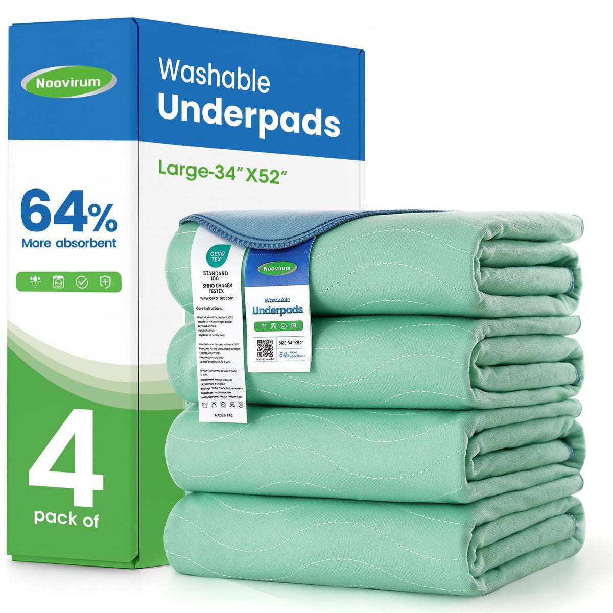 NOOVIRUM Washable Underpads - Heavy Absorbency Reusable Bed Pad
