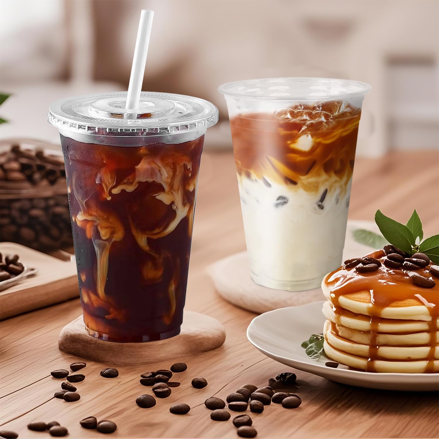 Ginkgo Clear Plastic Cups with Lids & Straws – Leak-Proof

