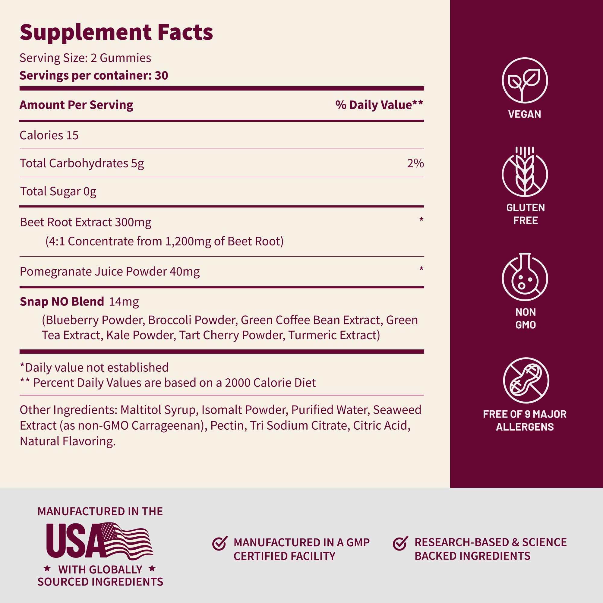 Snap NO Gummies Beet Root 300mg | Sugar Free

