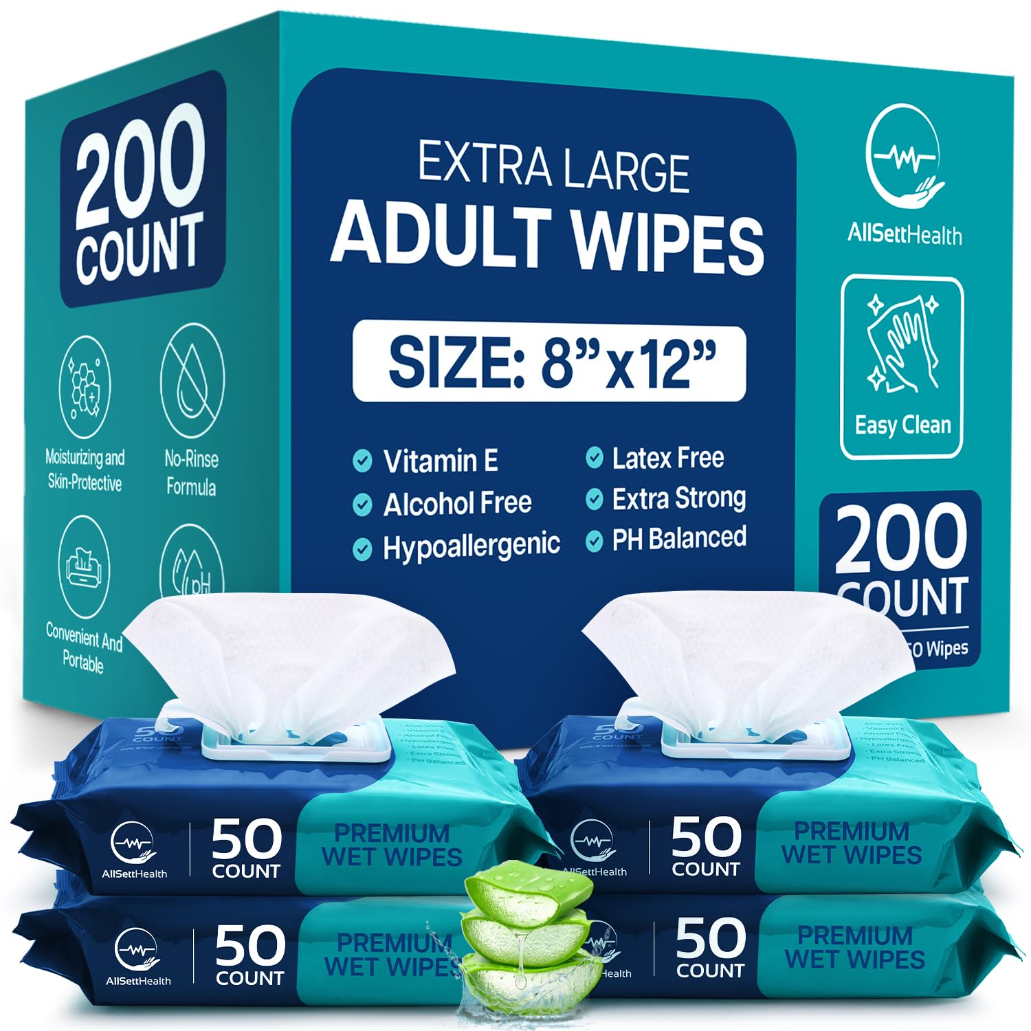 No-Rinse Body Wipes for Adults – Aloe Vera Vitamin E

