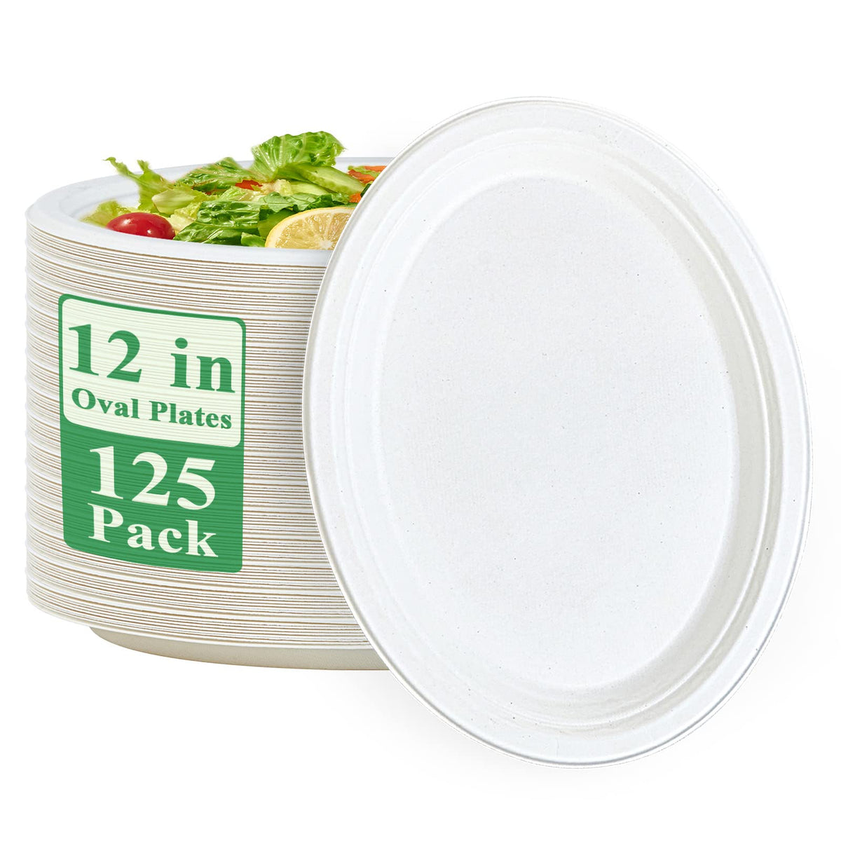 Vplus Oval Paper Plates - Compostable Bagasse Fiber

