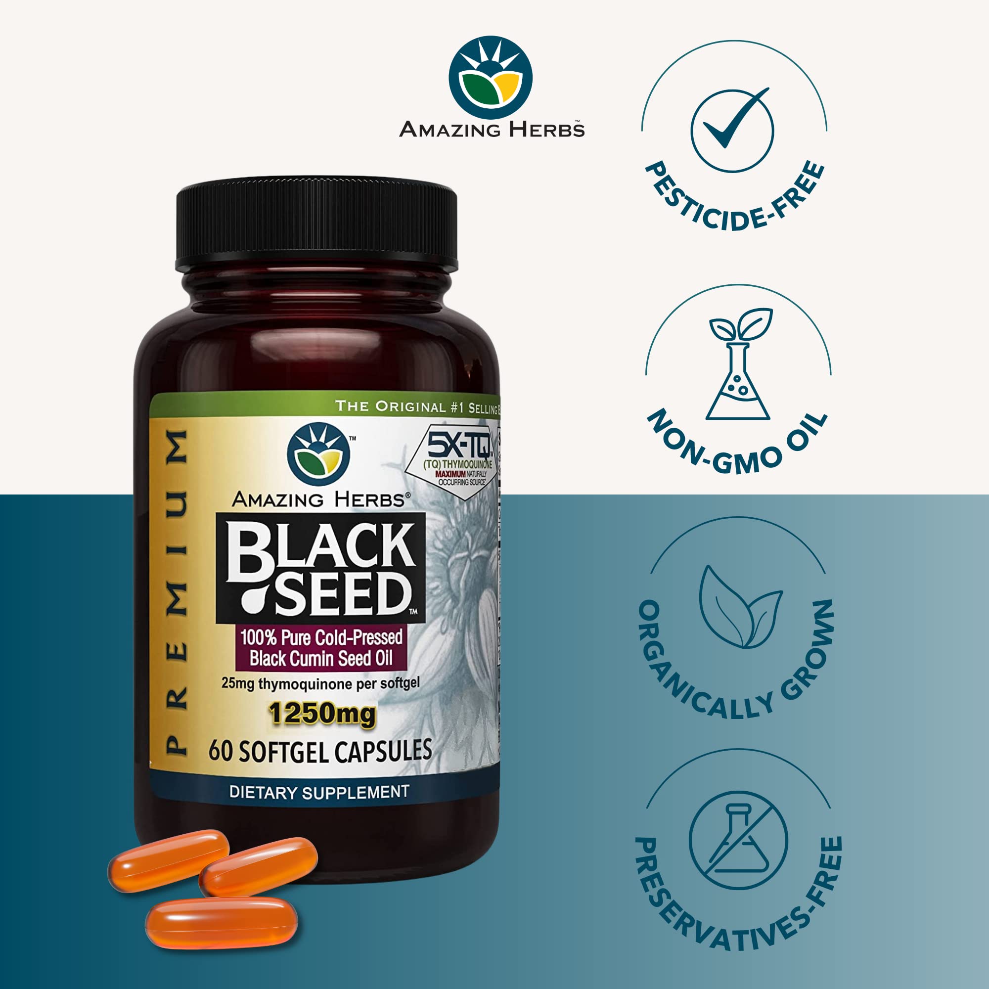 Amazing Herbs Black Seed Oil Capsules - Nigella Sativa

