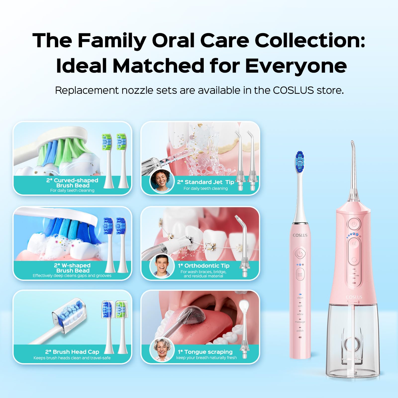 COSLUS 2-in-1 Electric Toothbrush & Water Flosser - Portable

