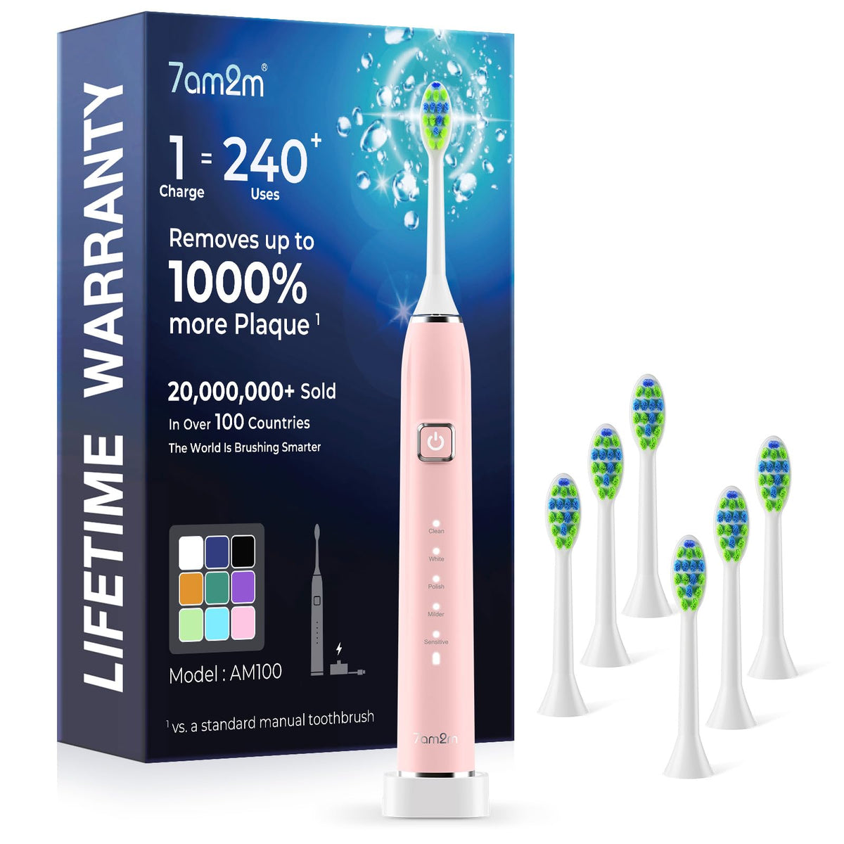 7AM2M Sonic Electric Toothbrush with 6 Heads - 5 Modes

