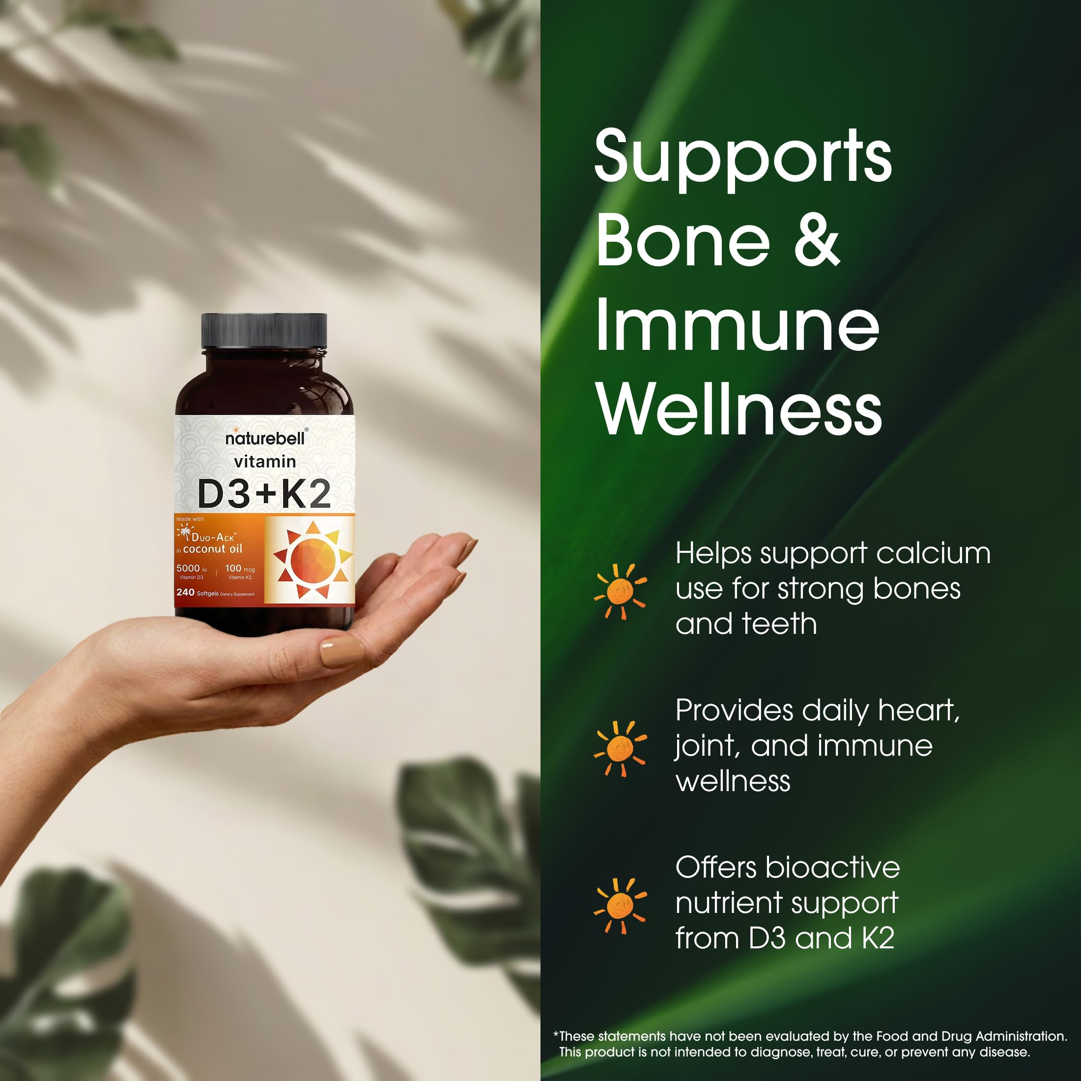 NatureBell Vitamin D3 K2 Supplement for Bone Health

