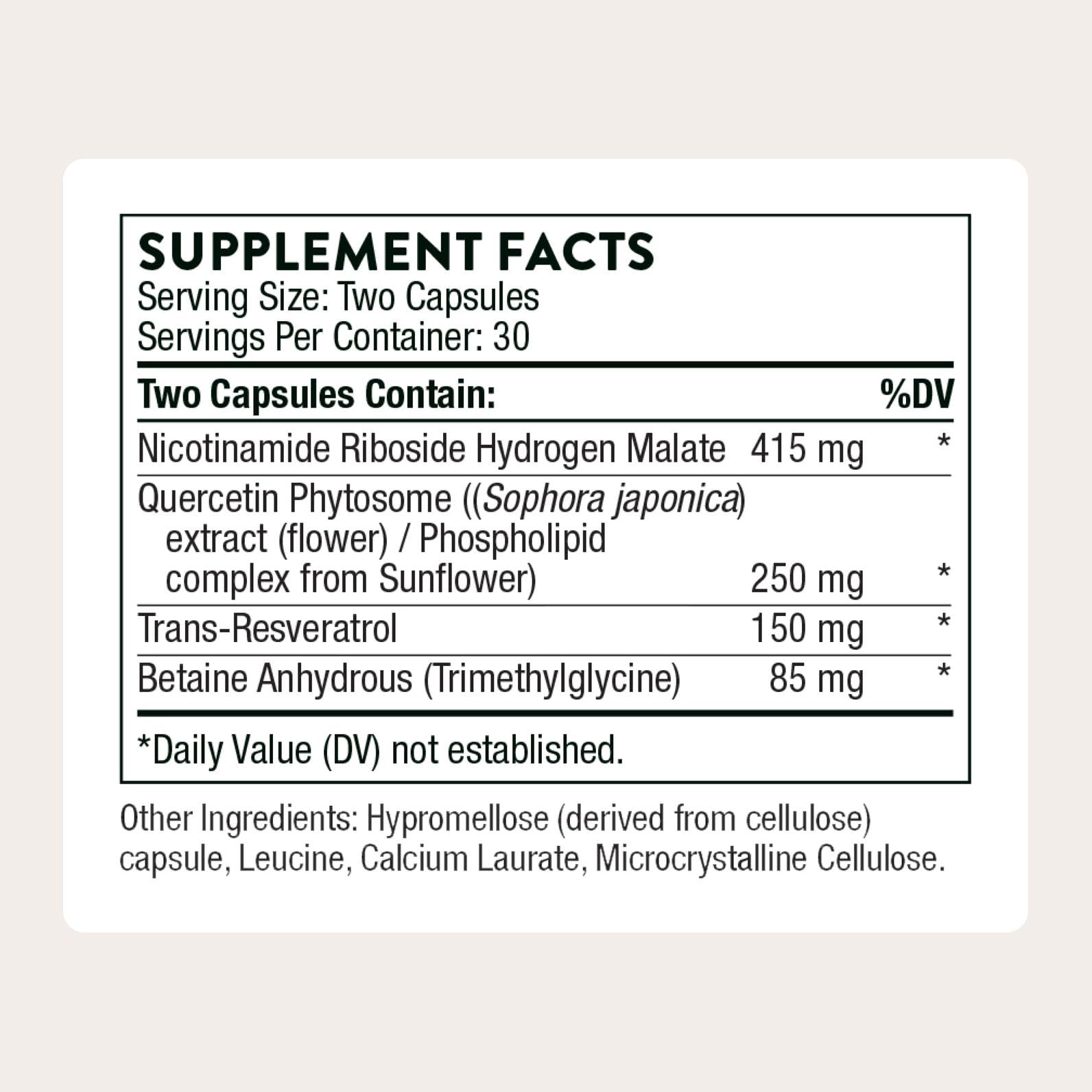 Thorne ResveraCel Nicotinamide Riboside Quercetin Phytosome


