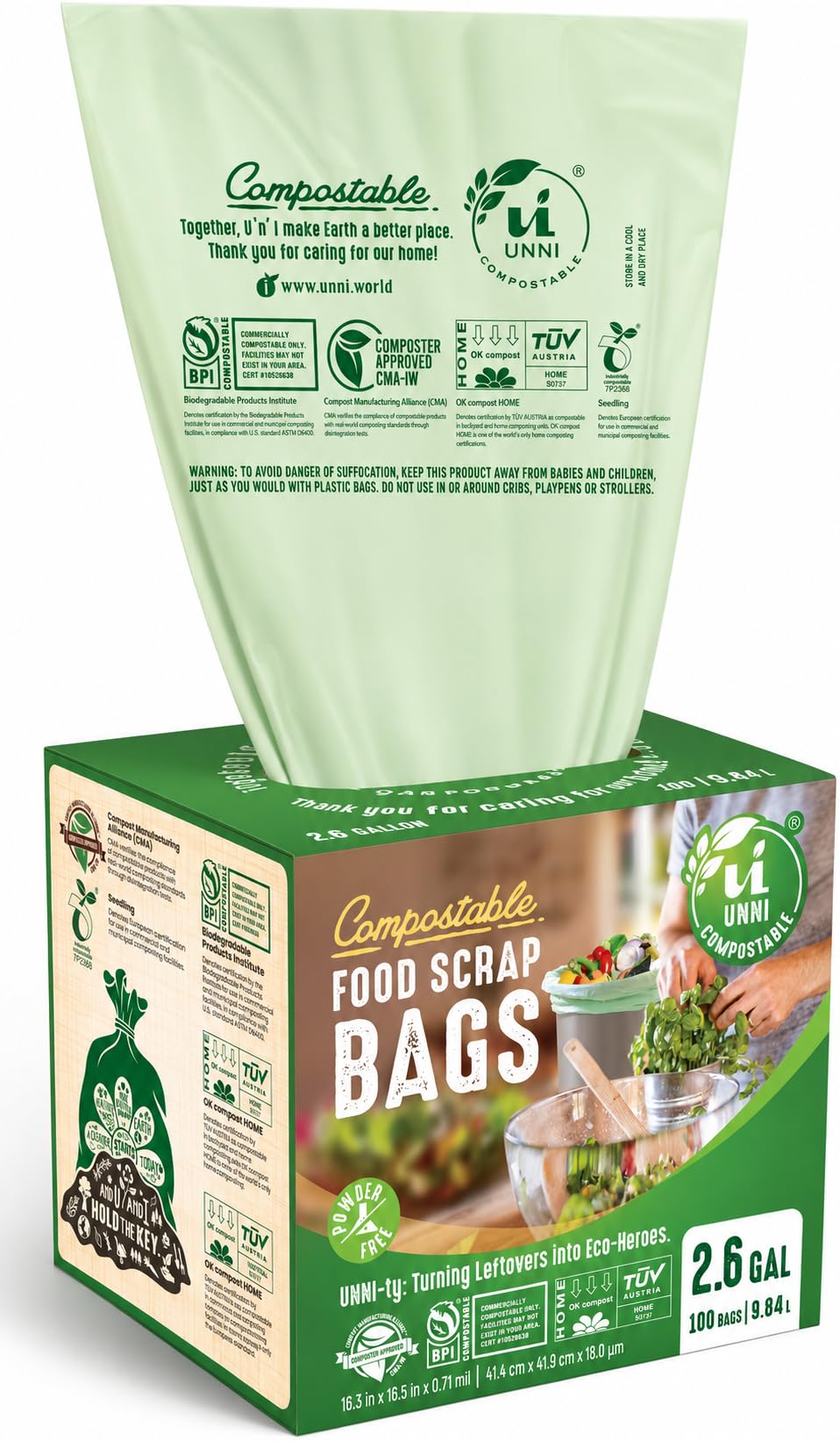 Unni Compostable Trash Bags - Extra Thick Liners

