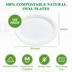Vplus Oval Paper Plates - Compostable Bagasse Fiber

