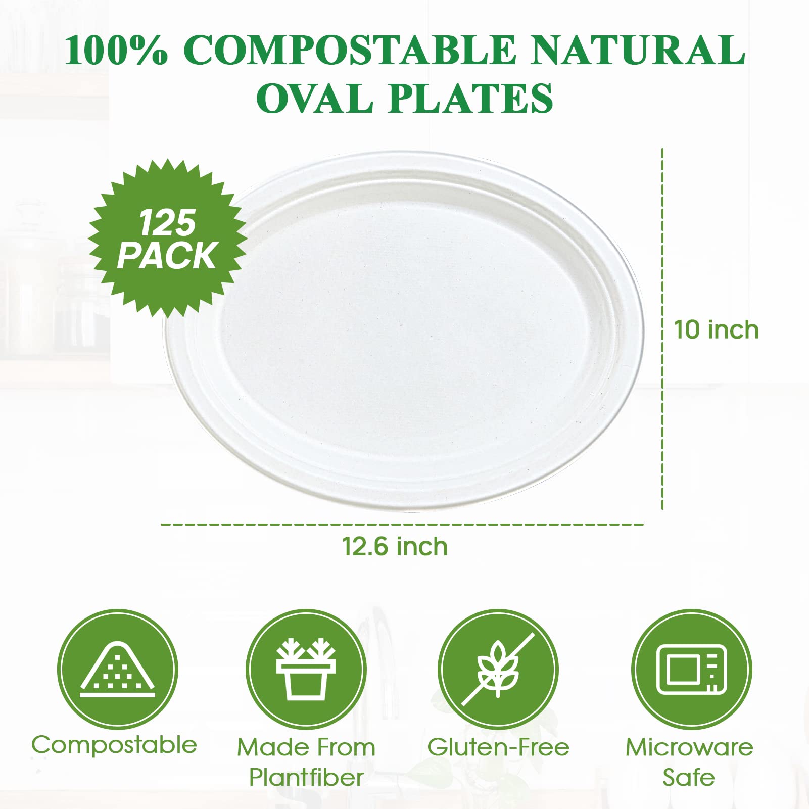 Vplus Oval Paper Plates - Compostable Bagasse Fiber

