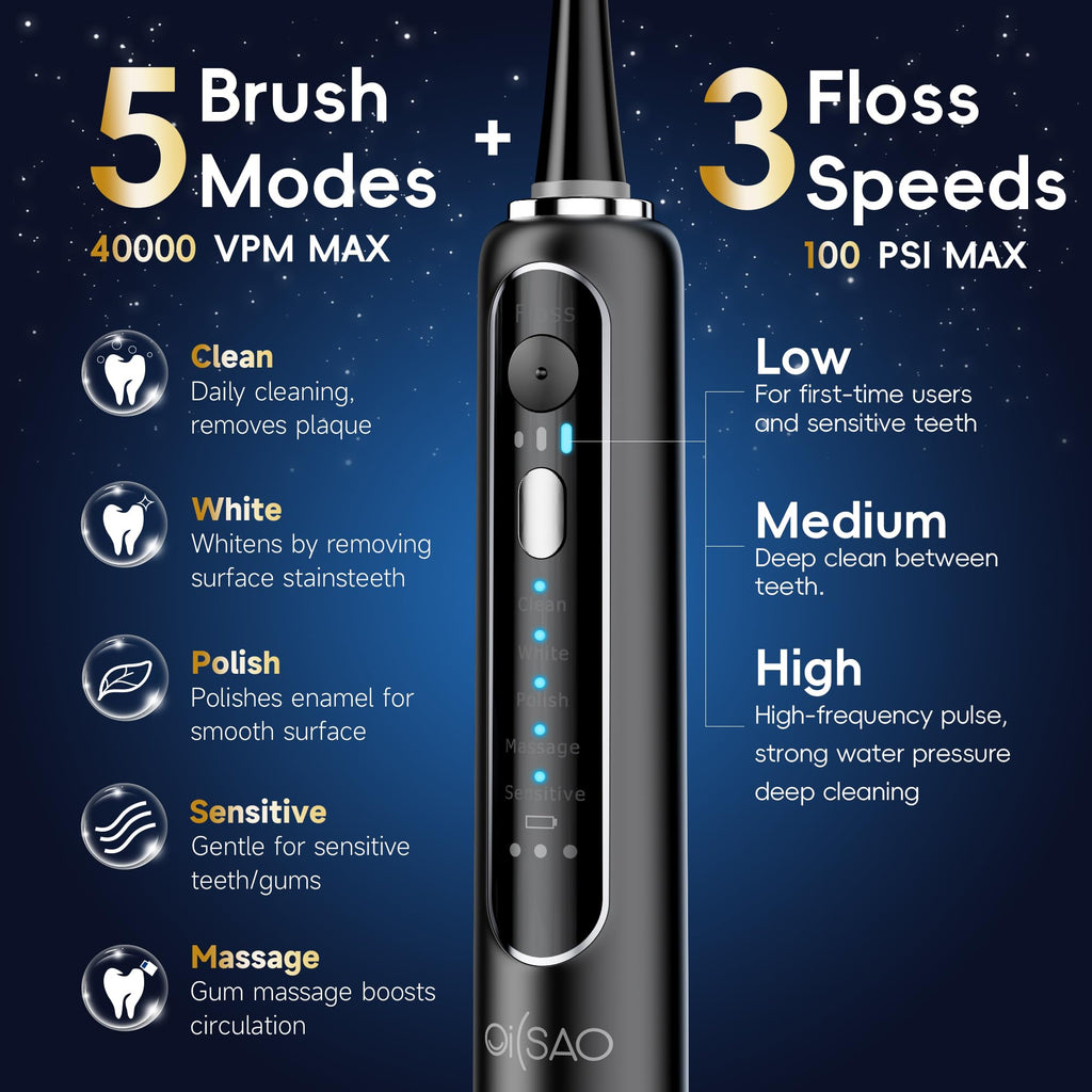 OILSAO 3-in-1 Electric Toothbrush with Water Flosser

