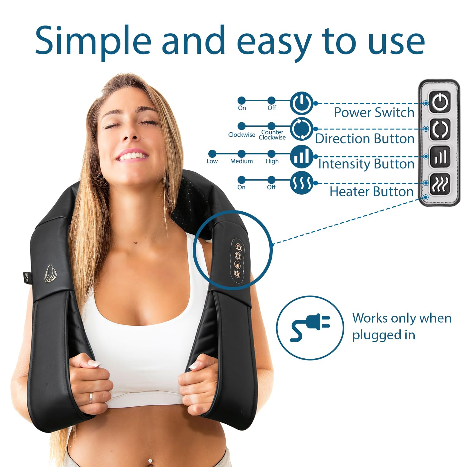 InvoSpa Shiatsu Massager with Heat - Deep Tissue Neck & Back

