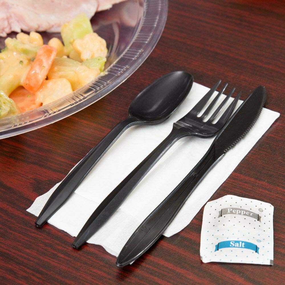 Black Cutlery Kit with Napkin & Salt Pepper Packets

