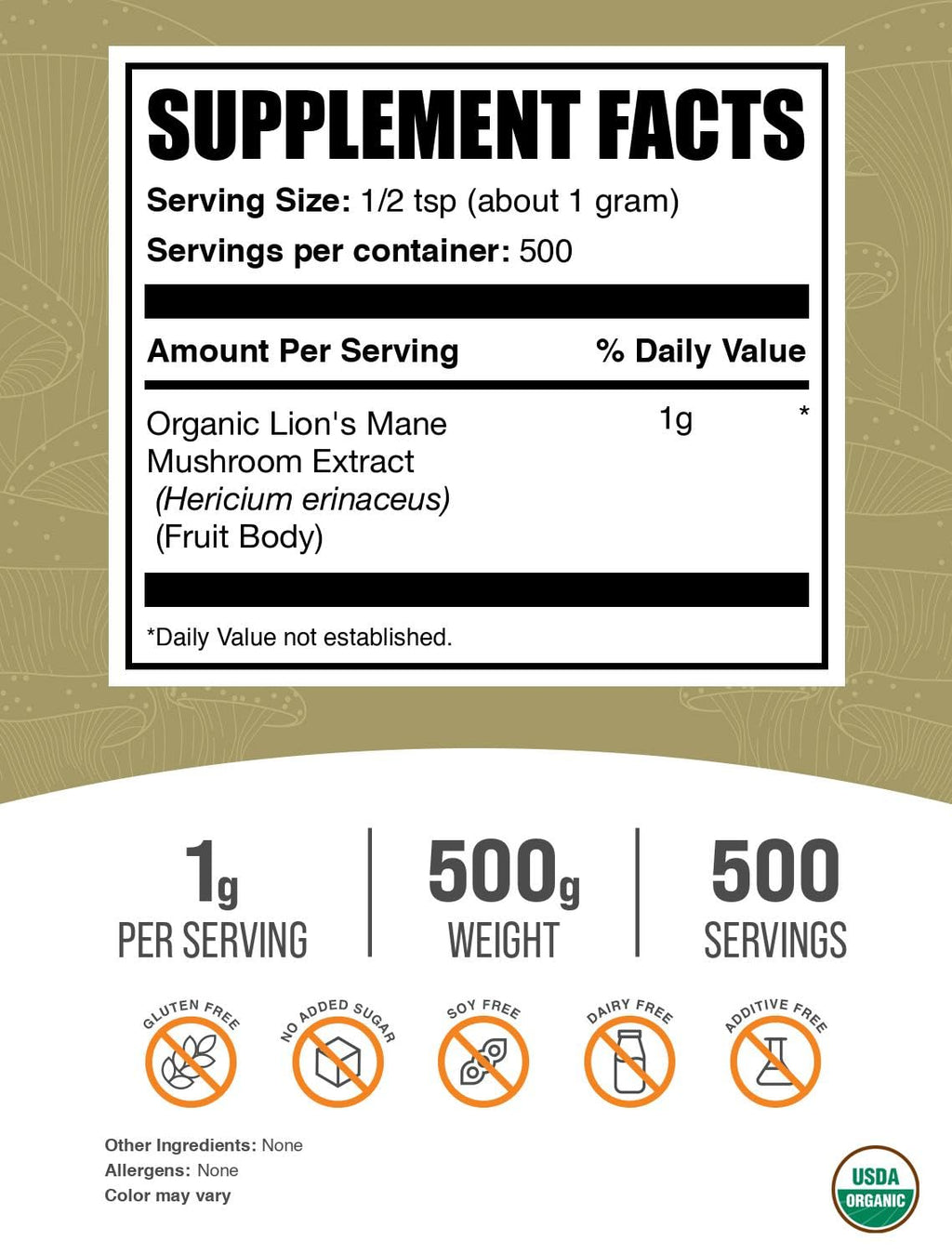 Lion's Mane Mushroom Extract Powder BulkSupplements

