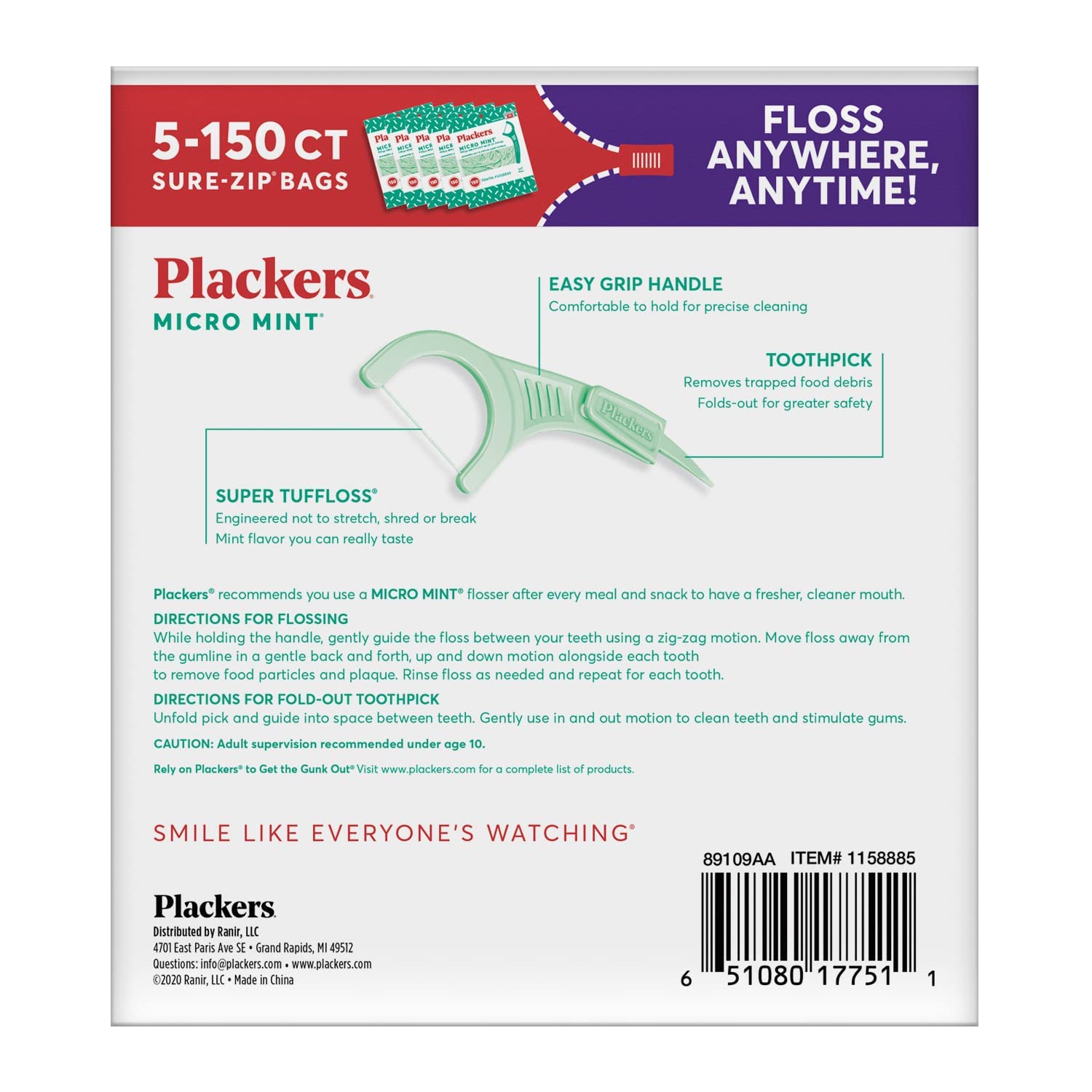 Plackers Micro Mint Dental Flossers with Fold-Out Toothpick

