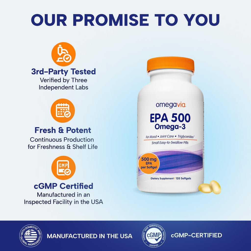 OmegaVia EPA 500 Purified Omega-3 Fish Oil TG - Burpless

