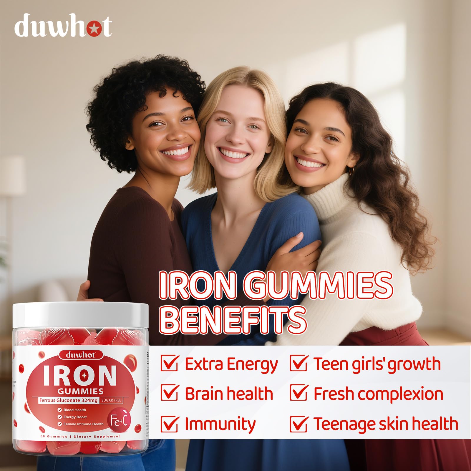Iron Gummies for Women and Teens | Ferrous Gluconate 324 mg


