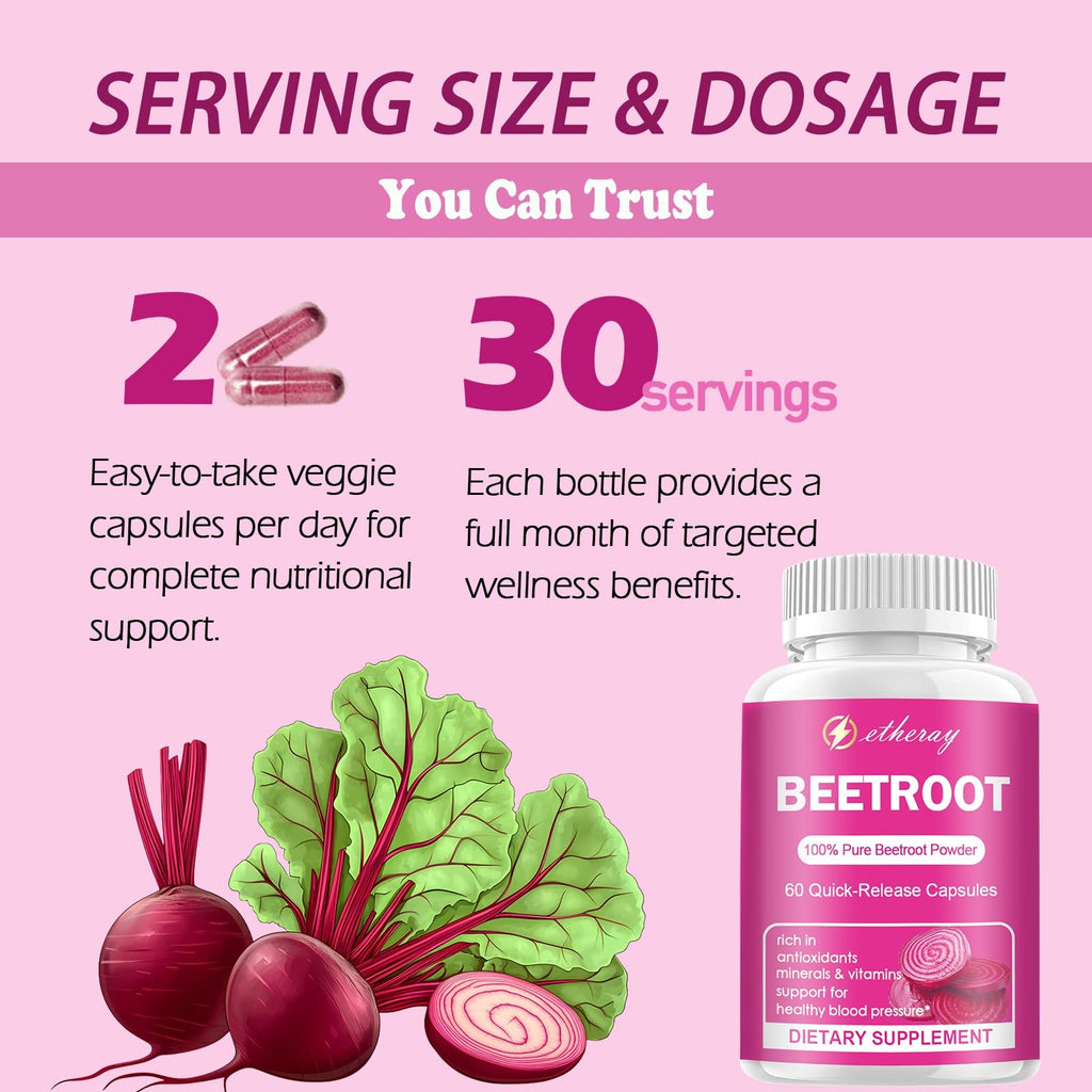 Beet Root Capsules - Organic, Vegan & Non-GMO

