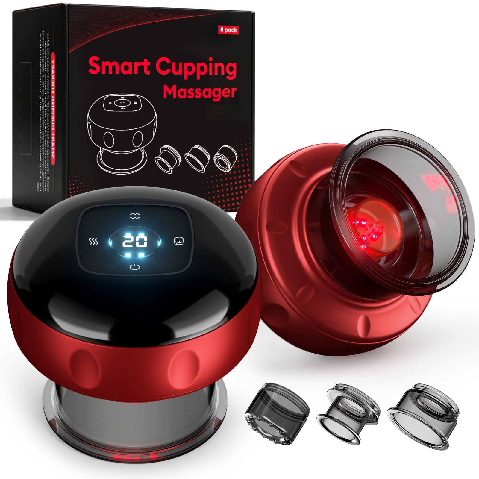 7-in-1 Smart Cupping Therapy Massager with Red Light & Heat, 20 Levels