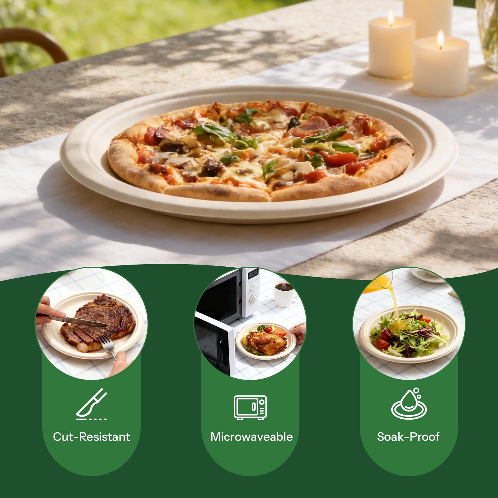 Compostable Sugarcane Paper Plates Heavy-Duty

