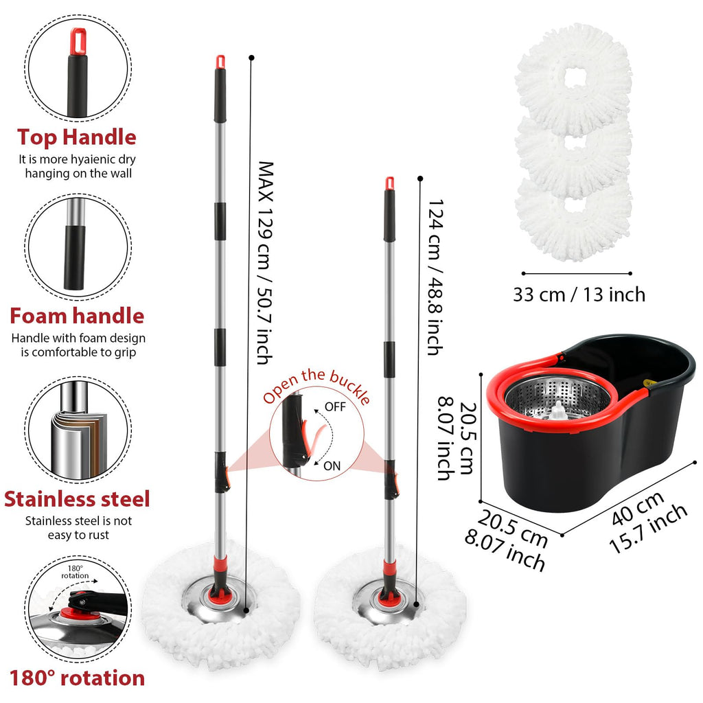 Spin Mop and Bucket Wringer System – 3 Microfiber Heads

