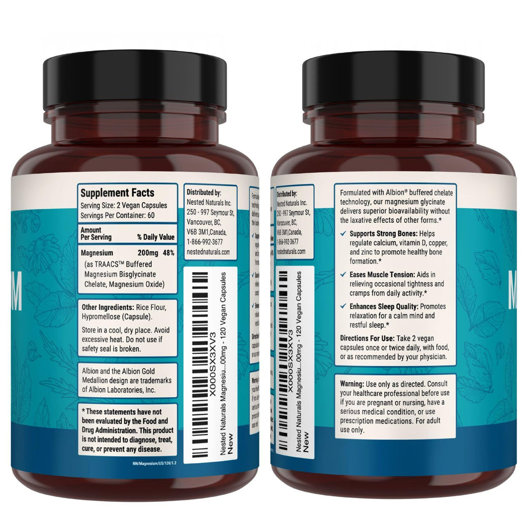 Nested Naturals Magnesium Glycinate Chelate Supplement for Relaxation

