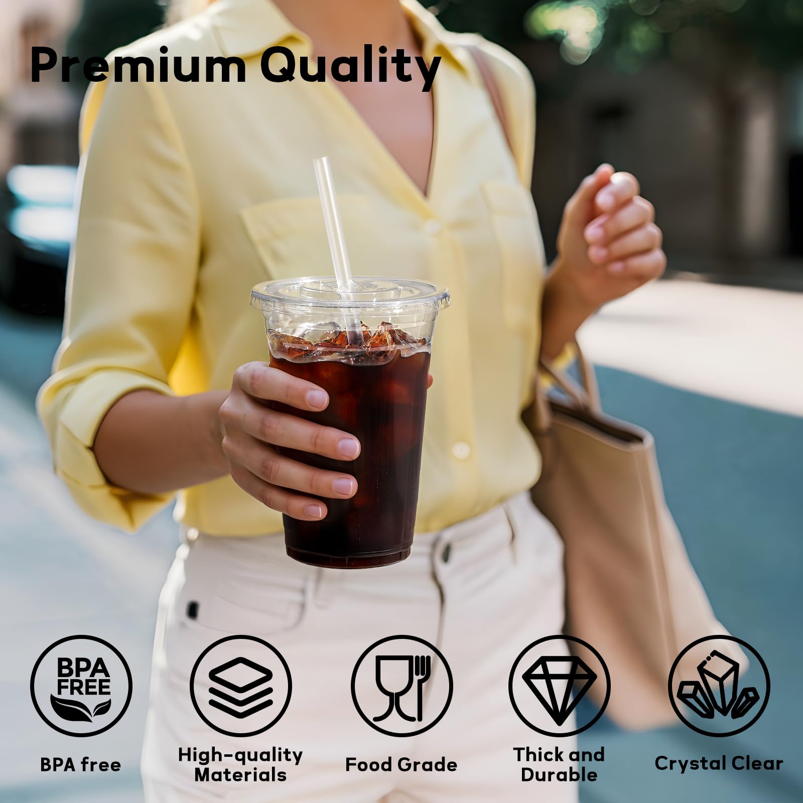 AOZITA Clear Plastic Cups with Lids and Straws - BPA-Free

