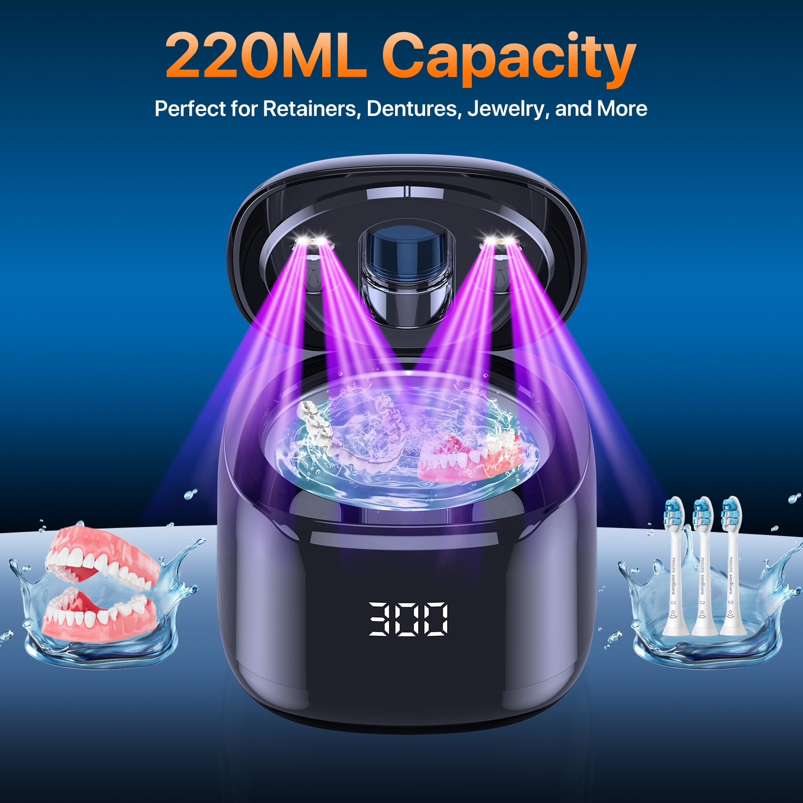 Ultrasonic Retainer Cleaner for Dentures and Aligners - 49KHz

