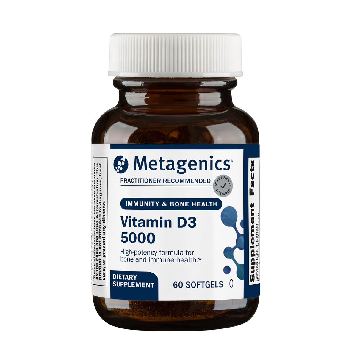 Metagenics Vitamin D3 5000 IU Softgels with Coconut Oil for Immune & Bone Support
