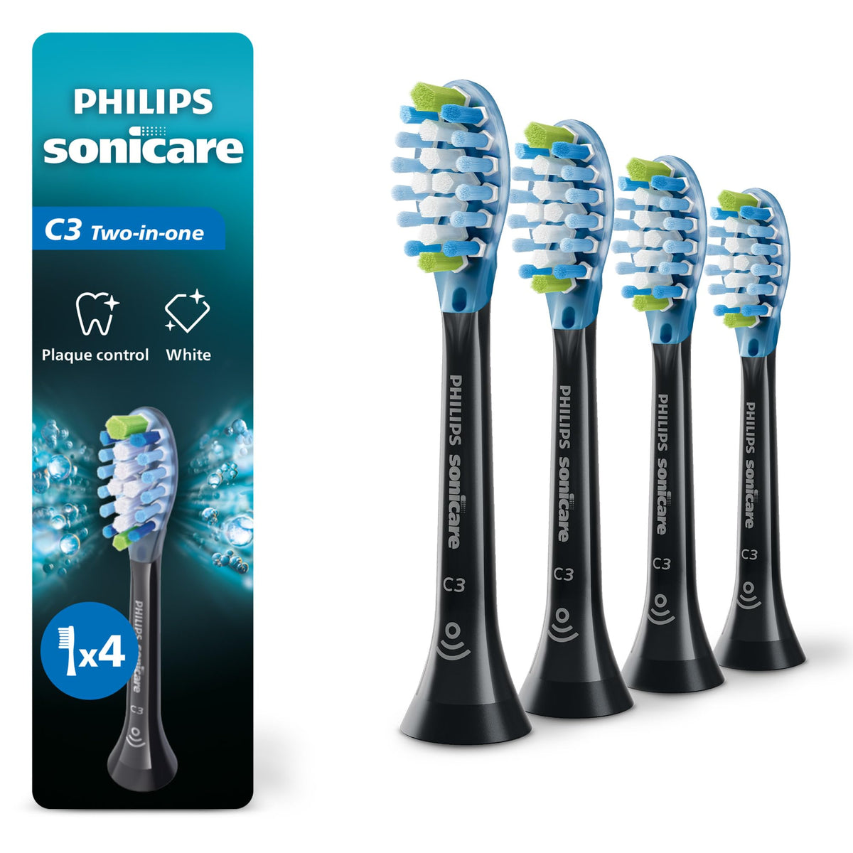 Philips Sonicare C3 Two-in-One Replacement Brush Heads for Deep Plaque Removal and Whitening