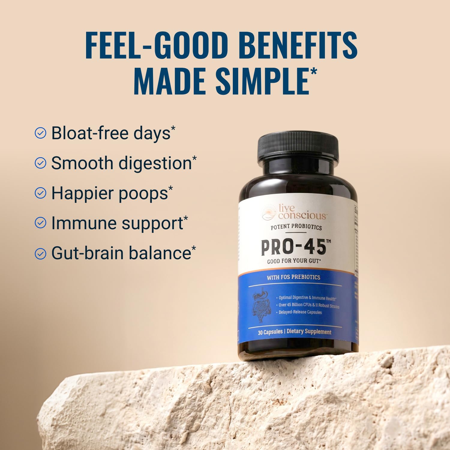 Live Conscious PRO45 Probiotics for Women & Men - 45B CFU Probiotic Supplement

