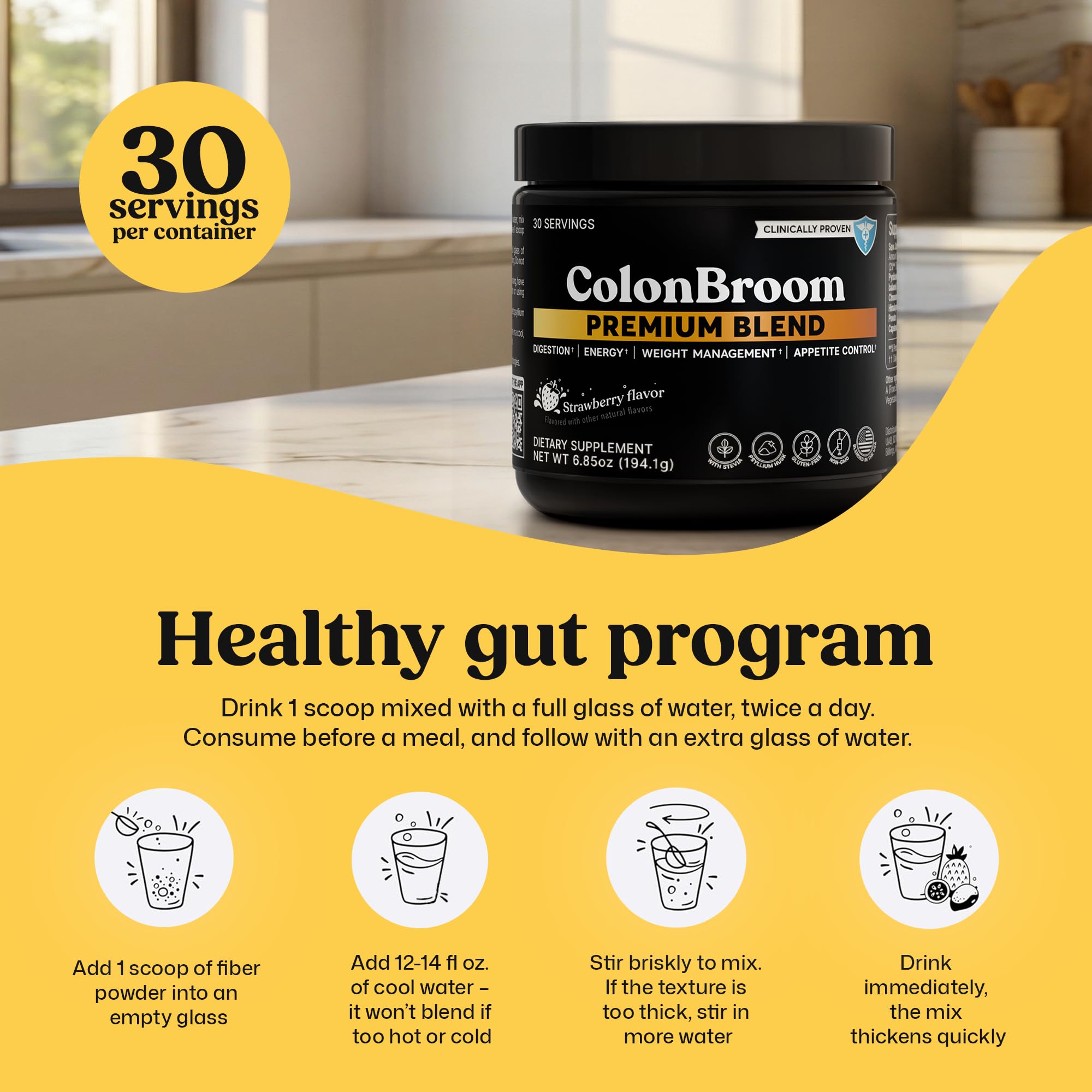 ColonBroom Psyllium Husk Fiber Powder for Gut Health

