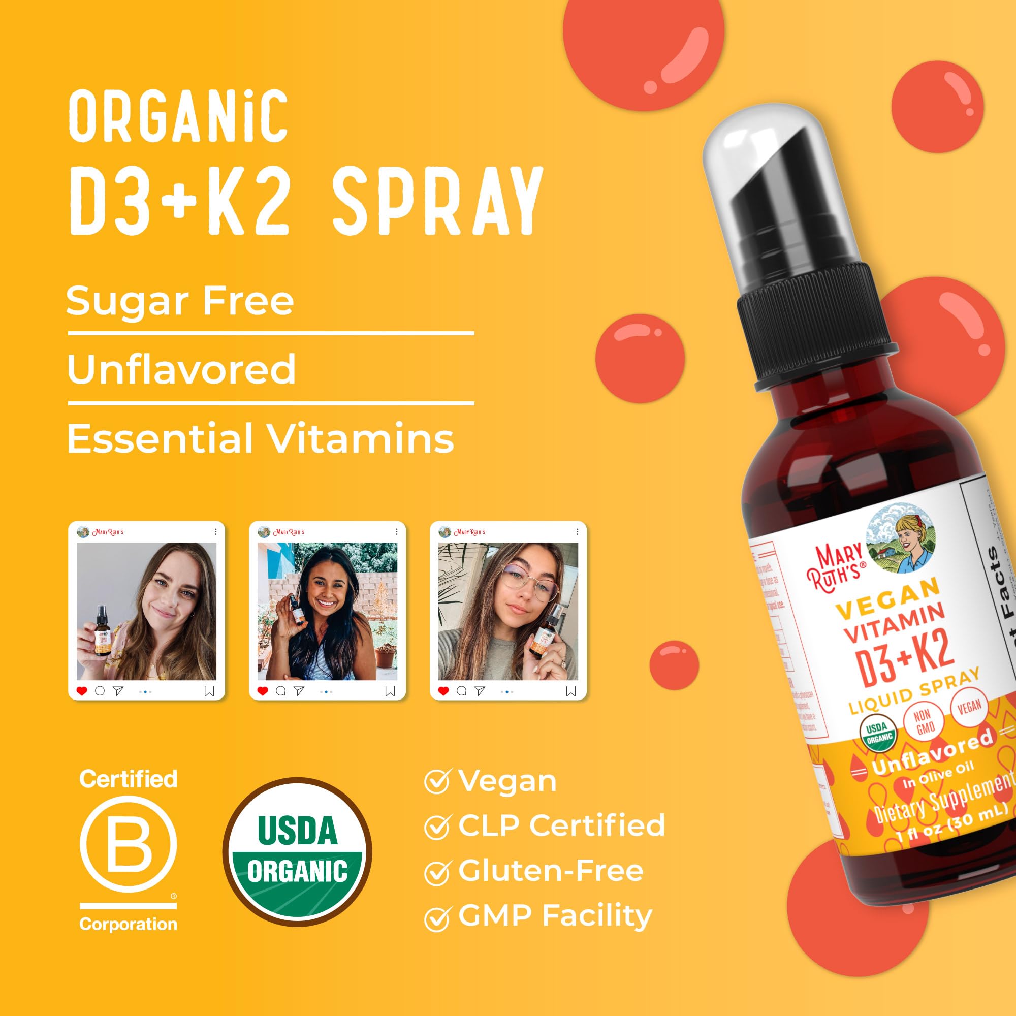 MaryRuth's Organic Vitamin D & K Spray | Bone Health

