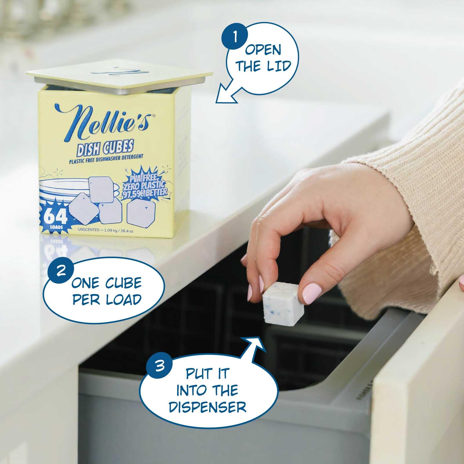 Nellie's Dish Cubes Dishwasher Detergent | Powerful Cleaning

