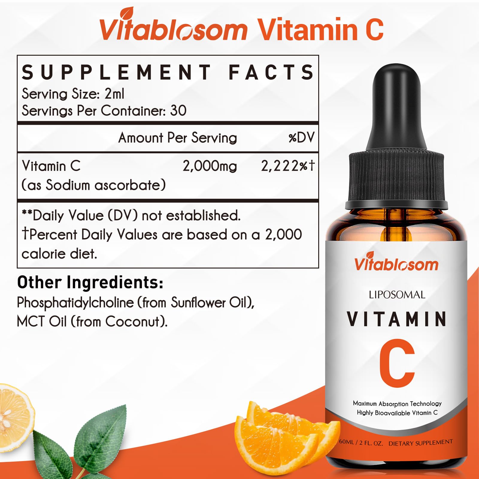 Vitablosom Liposomal Vitamin C Liquid 2000mg Immune Support

