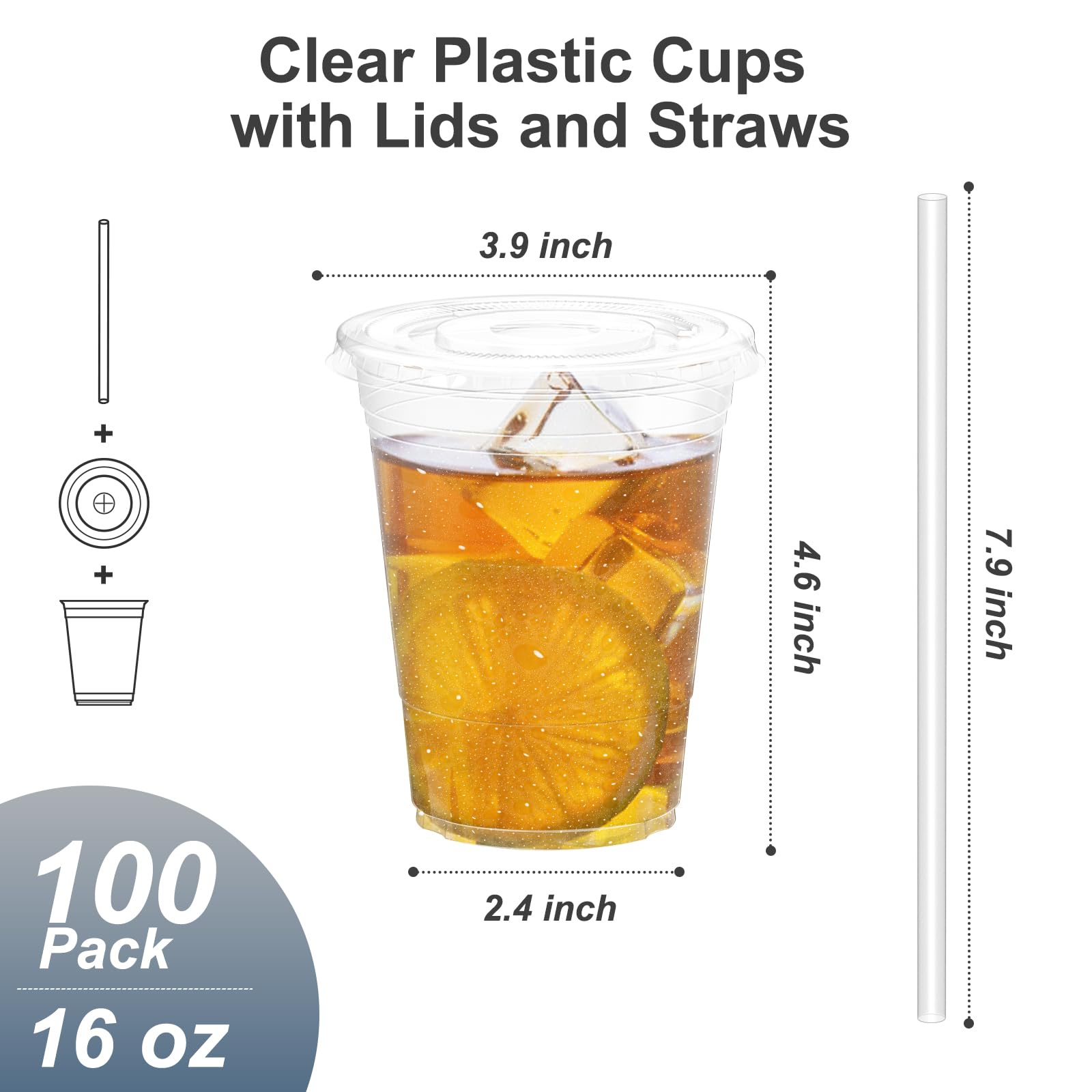 Dealusy Plastic Cups with Lids and Straws - Food Safe

