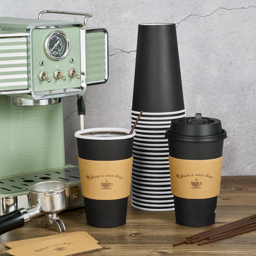 LITOPAK Disposable Paper Cups with Lids, Sleeves & Stirrers

