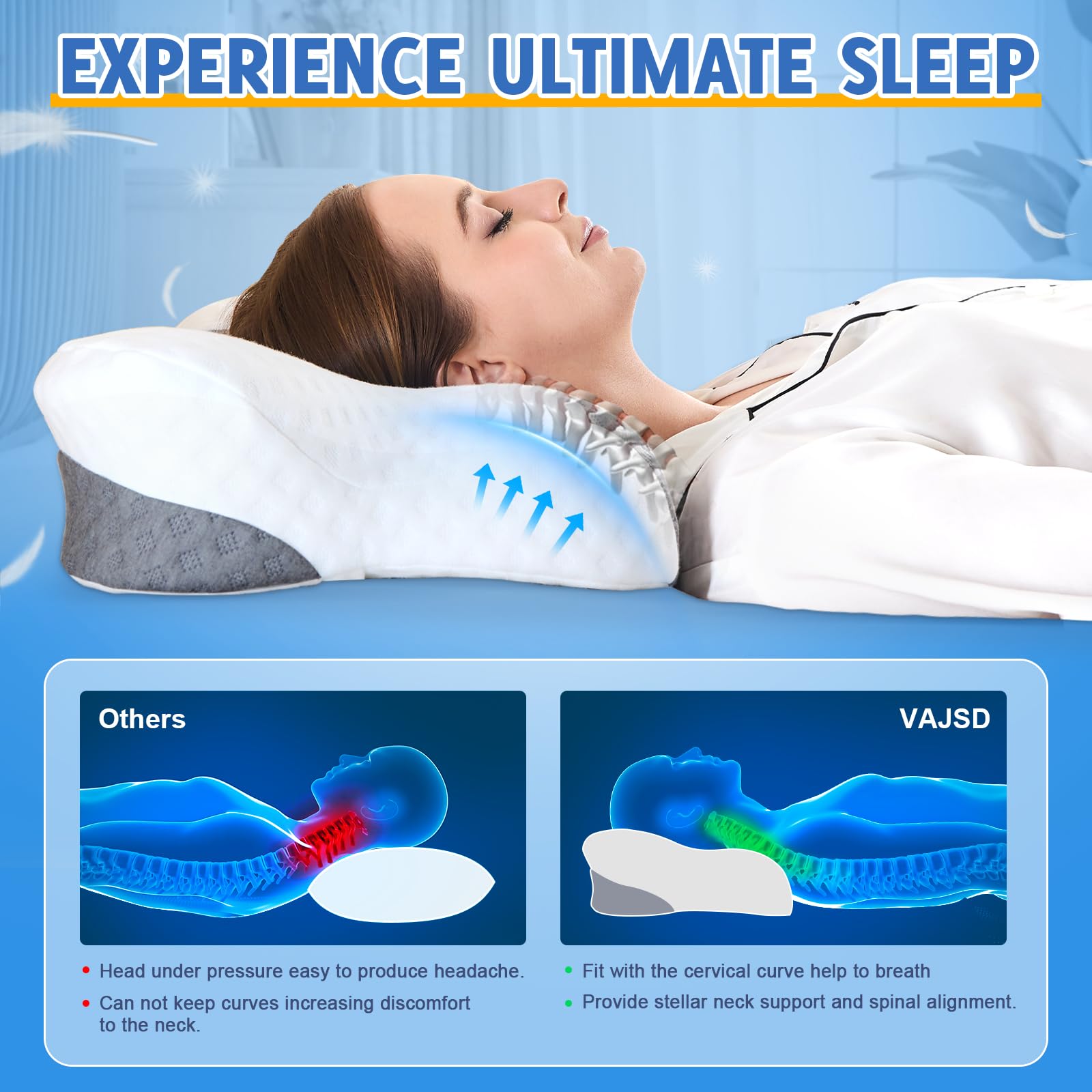 VJASAD Cervical Neck Pillow with Memory Foam

