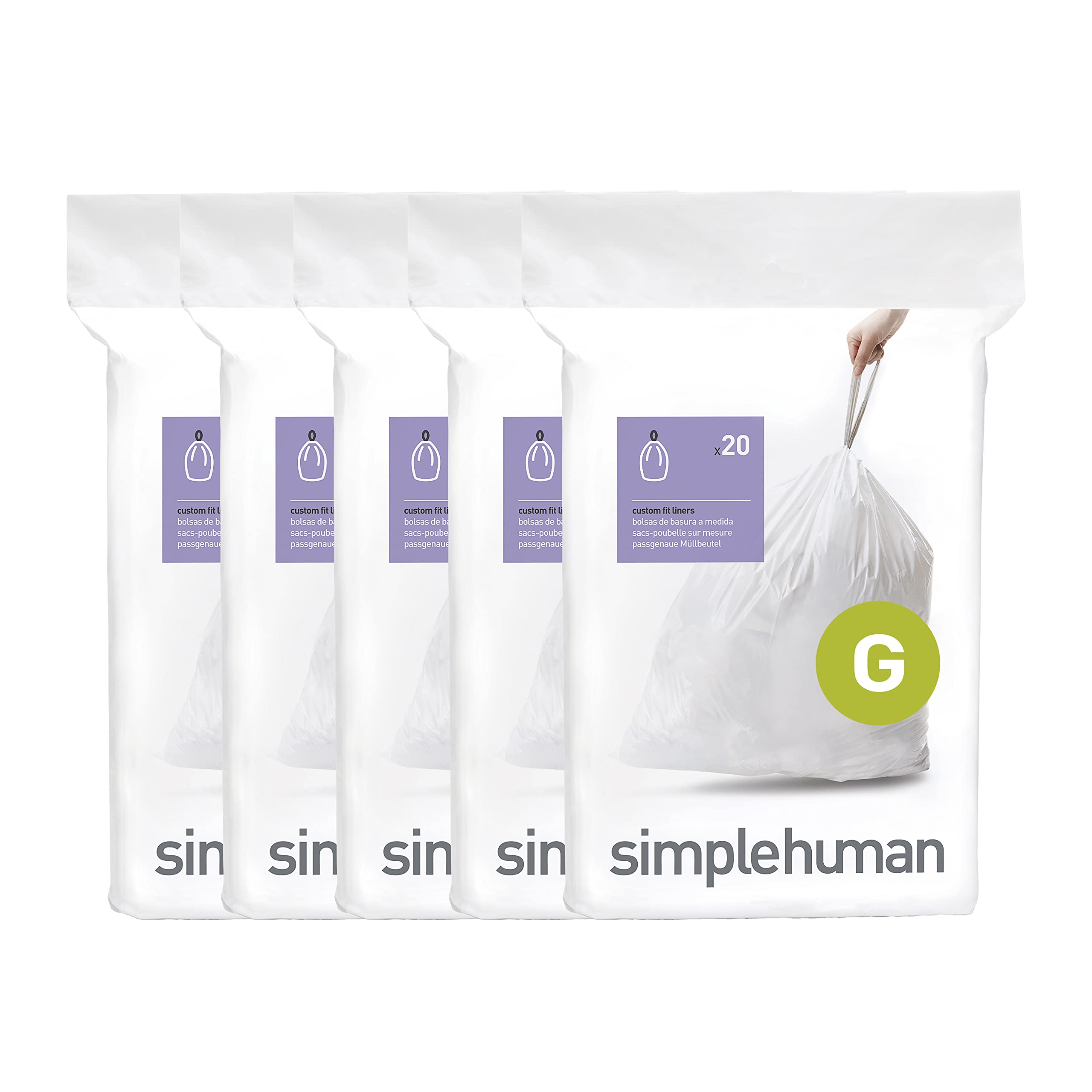 simplehuman Code G Custom Fit Liners for Kitchen Trash Cans

