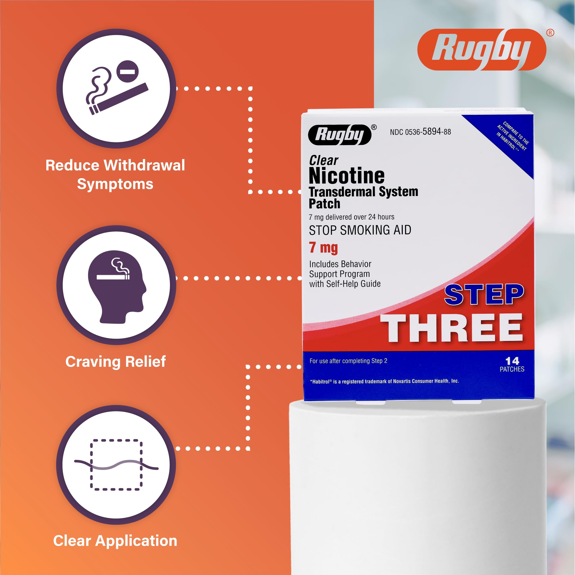 Rugby Clear Nicotine Patch Transdermal Quitting Aid


