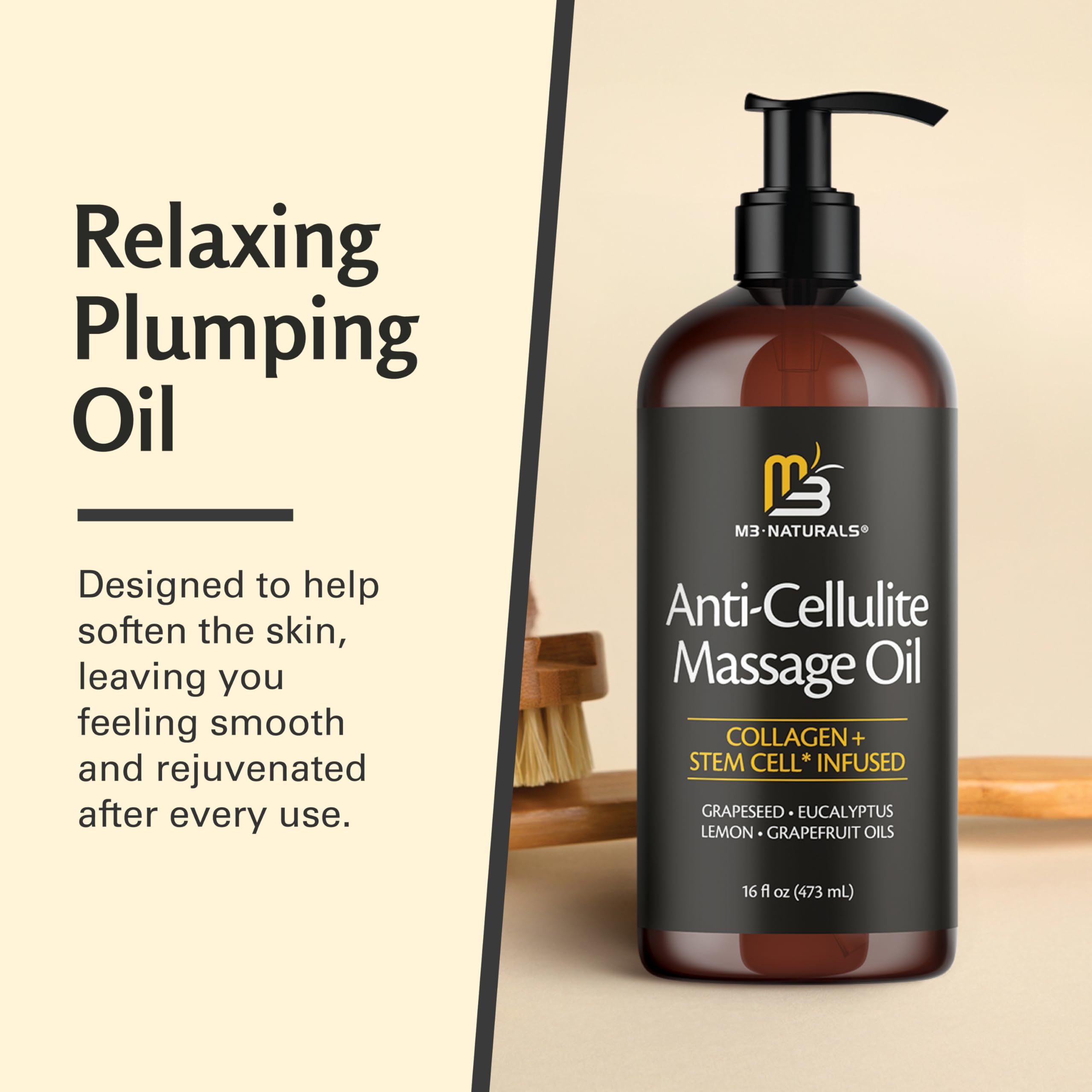 M3 Naturals Anti Cellulite Massage Oil Collagen & Stem Cells

