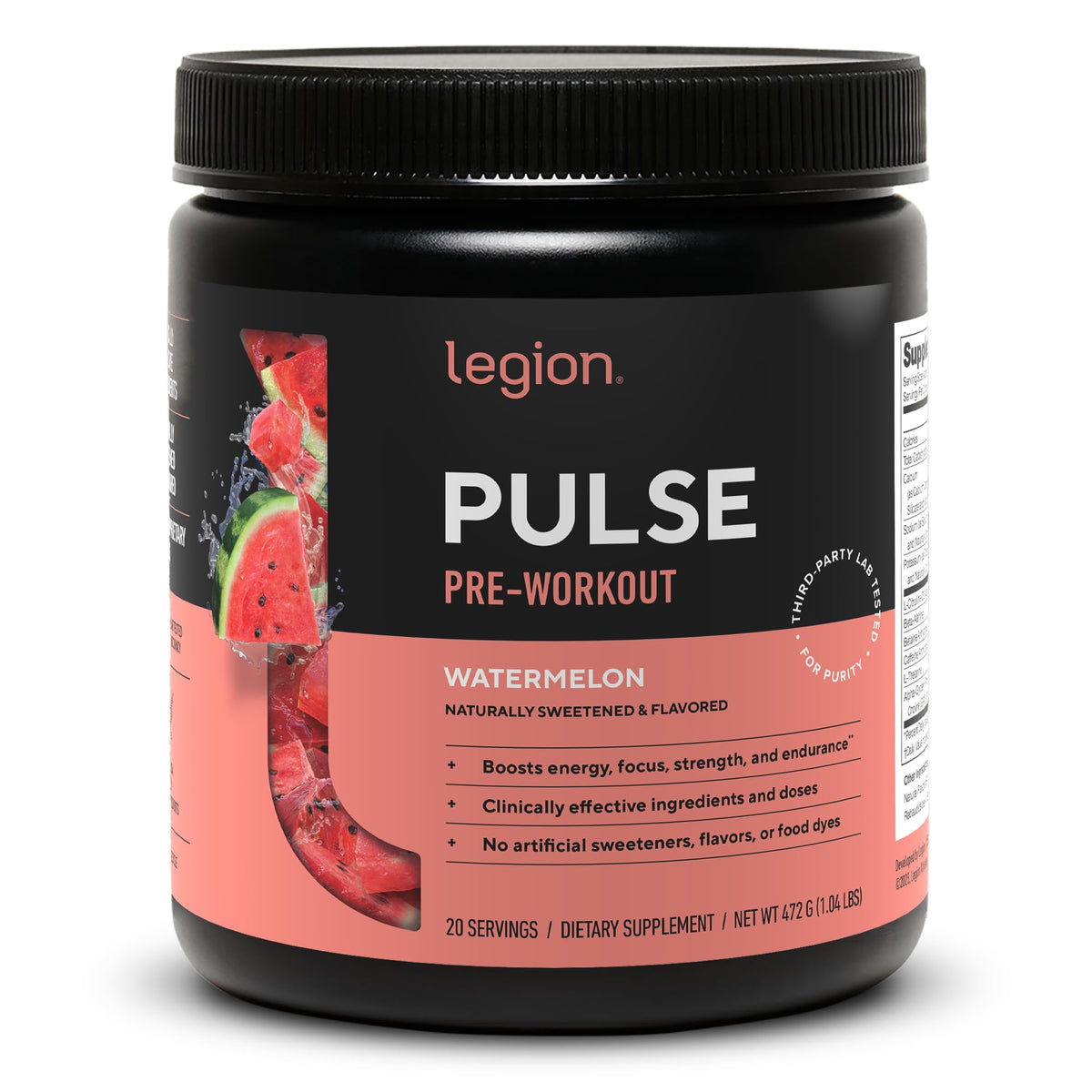 Legion Pulse Pre Workout Supplement - All Natural Nitric Oxide, Creatine Free, Naturally Sweetened