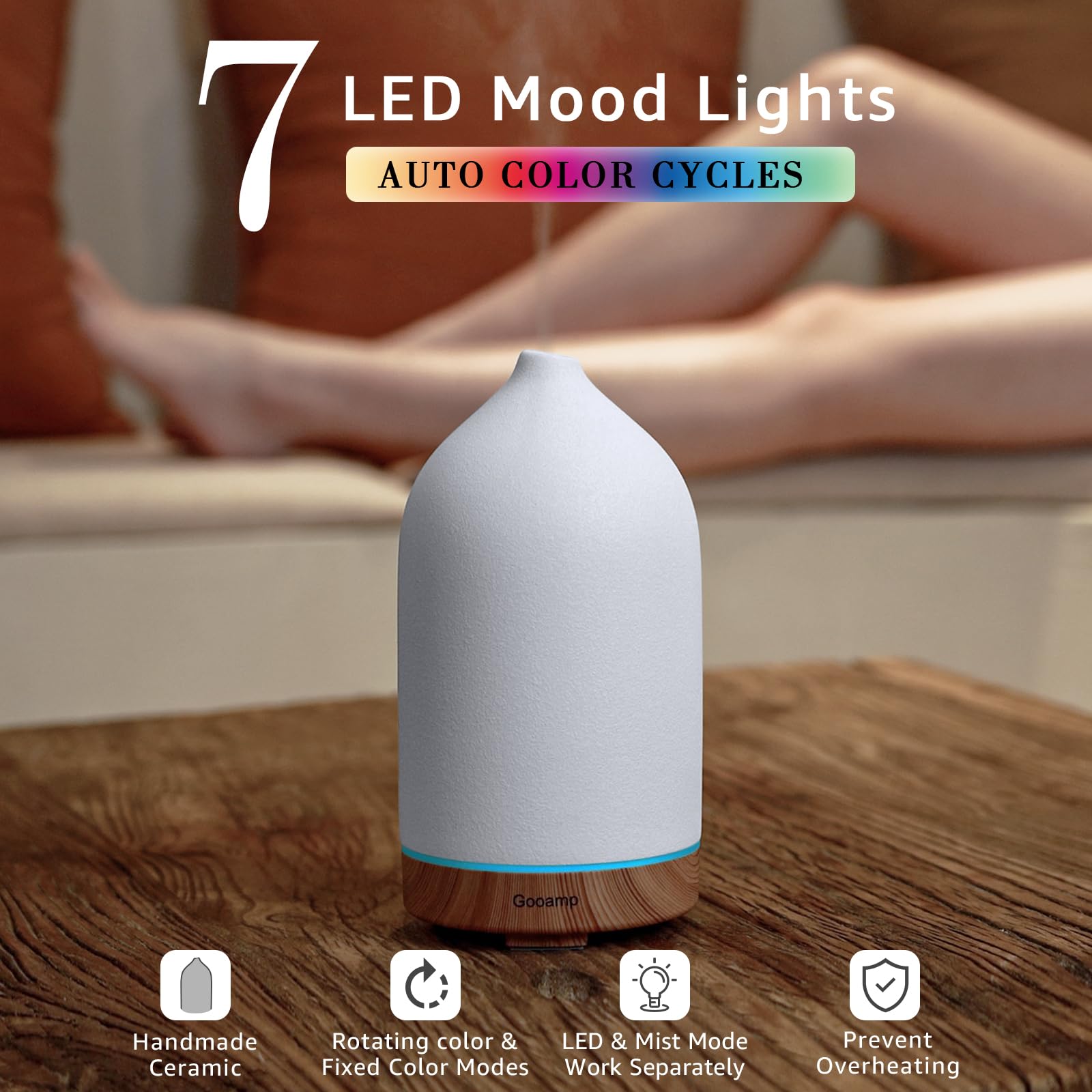 Gooamp Ceramic Essential Oil Diffuser Ultrasonic Humidifier

