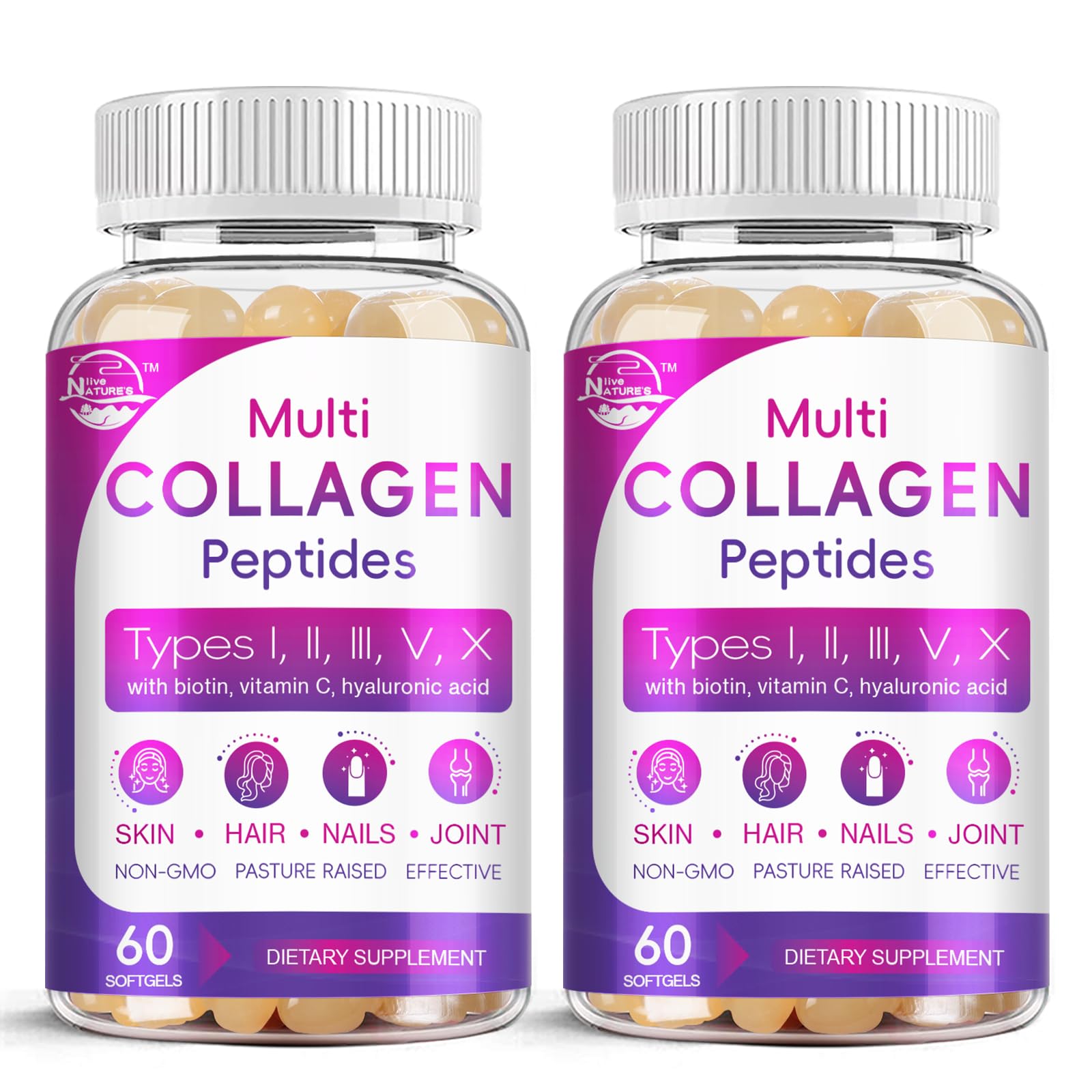 Nature's Live Collagen Softgels - Type I-X with Biotin


