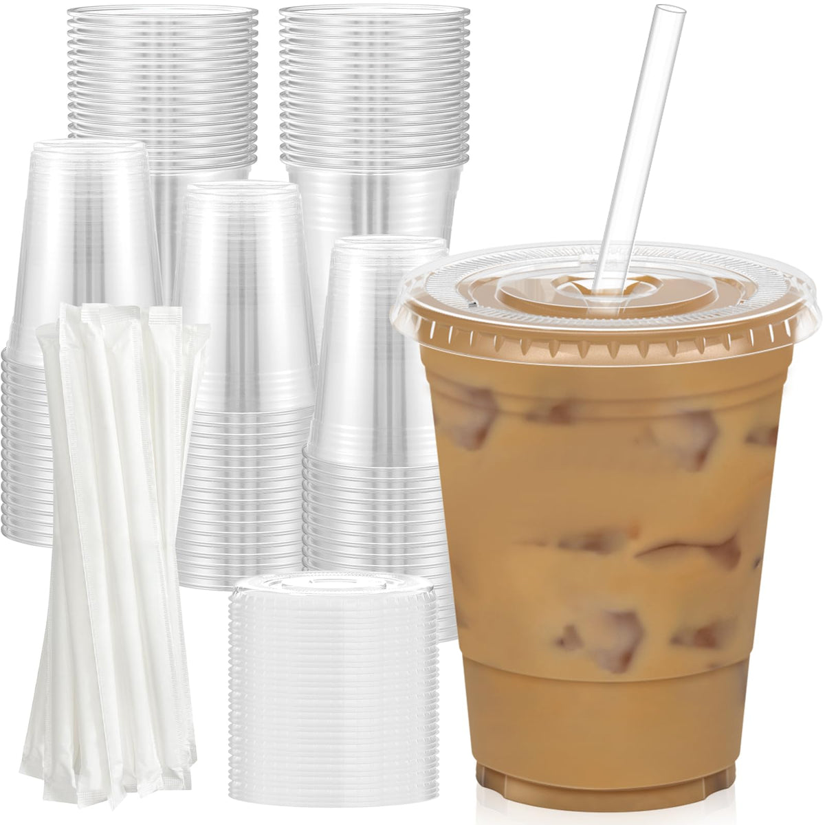 Dealusy Plastic Cups with Lids and Straws - Disposable and Food Safe