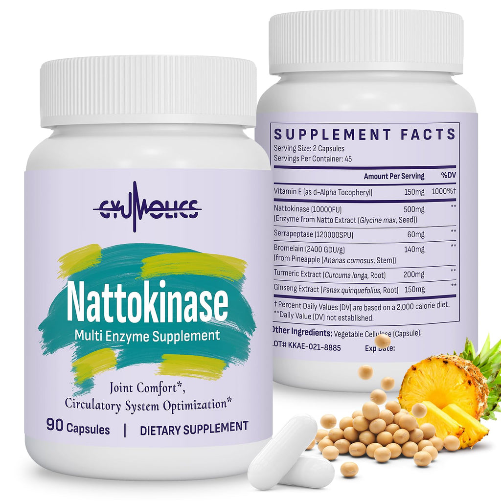 Nattokinase Organic Supplement with Serrapeptase, Bromelain, Curcumin

