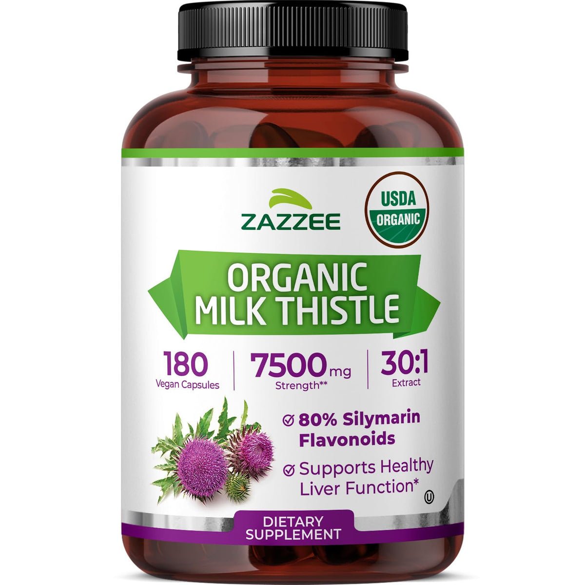 Zazzee USDA Organic Milk Thistle Extract Capsules
