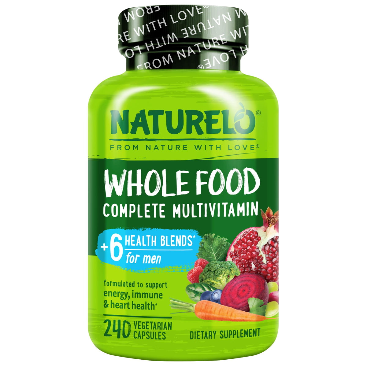 Naturelo Men's Whole Food Multivitamin - Vegetarian Capsules for Energy & Heart Health