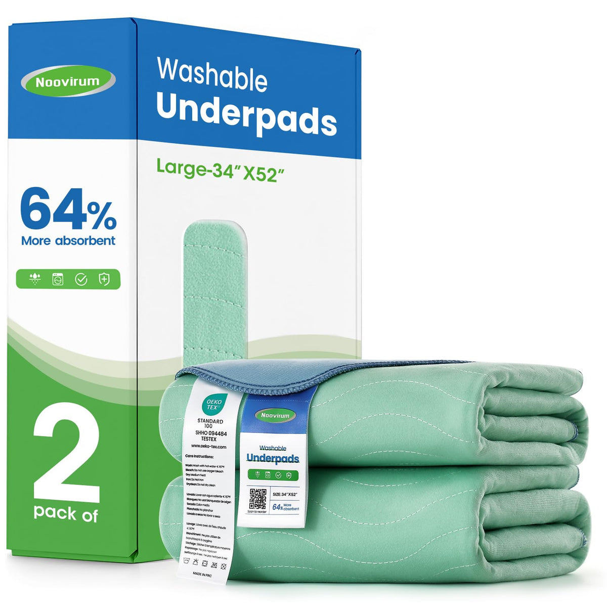 NOOVIRUM Washable Underpads - Heavy Absorbency Reusable Bed Pad