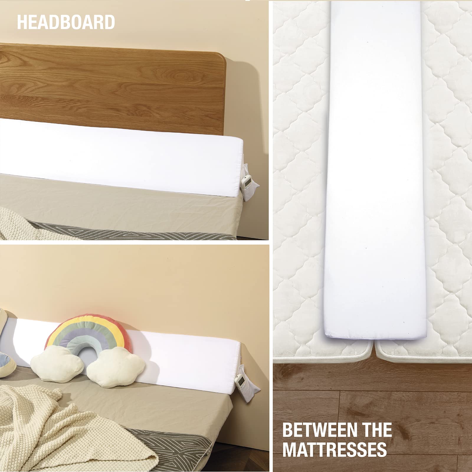 Vekkia Bed Wedge Pillow for Headboard Gap Filler Pockets

