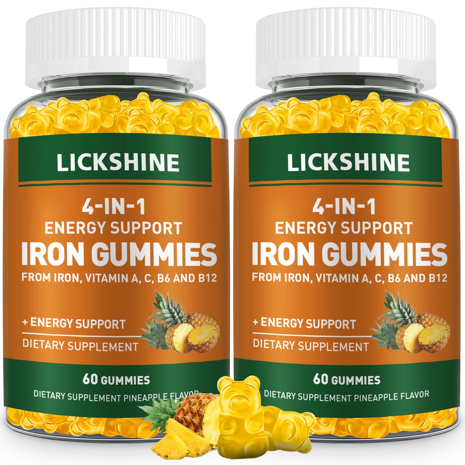 Lickshine Vegan Iron Gummies with Vitamin C Pineapple

